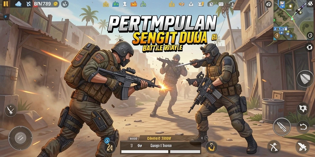 Tangkapan layar gameplay BNI789 saat bertempur dalam pertempuran Battle Royale.