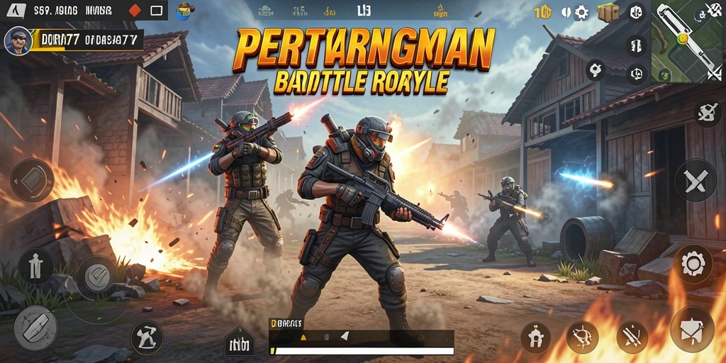 Tampilan gameplay mendebarkan dari DORA77 dalam pertempuran Battle Royale.