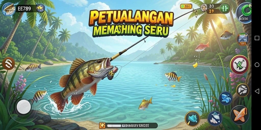 Screenshot gameplay EE789 menampilkan suasana memancing yang menenangkan.