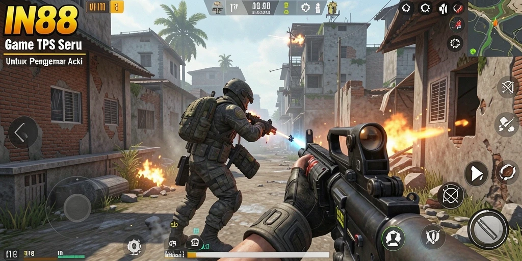 Screenshot menunjukkan aksi mendebarkan dalam game TPS IN88.