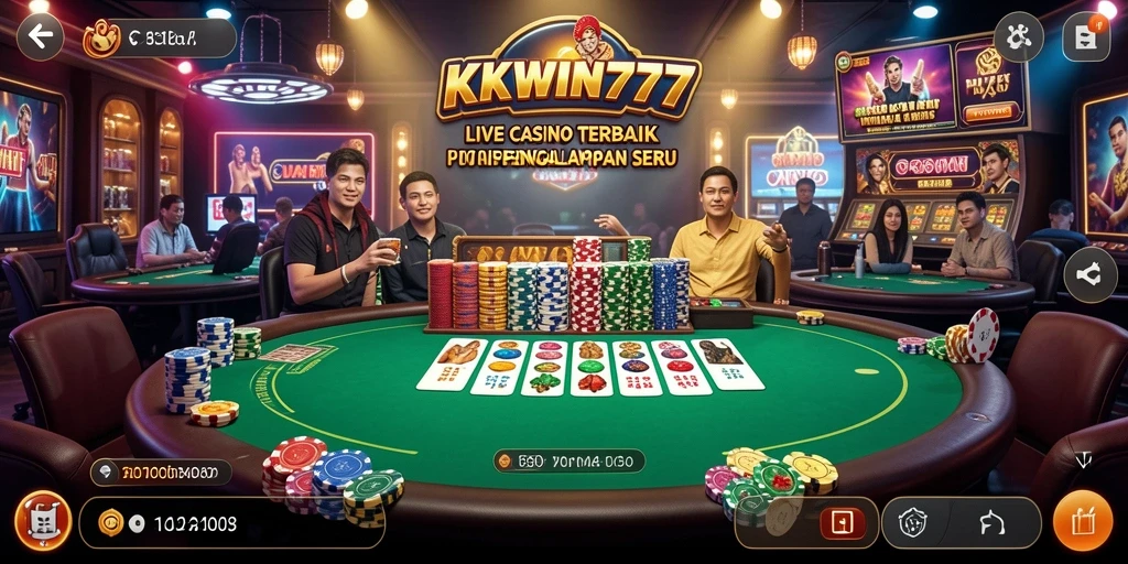 Screenshot utama KKWIN777 menampilkan dealer dan pemain dalam aksi Live Casino.