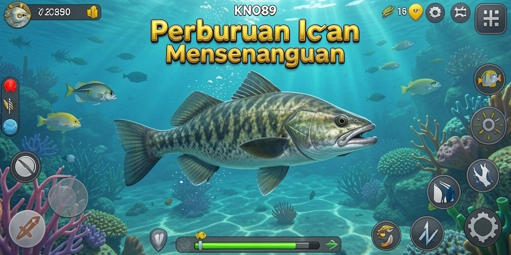 Screenshot gameplay KNO89 yang menampilkan aksi menembak ikan.