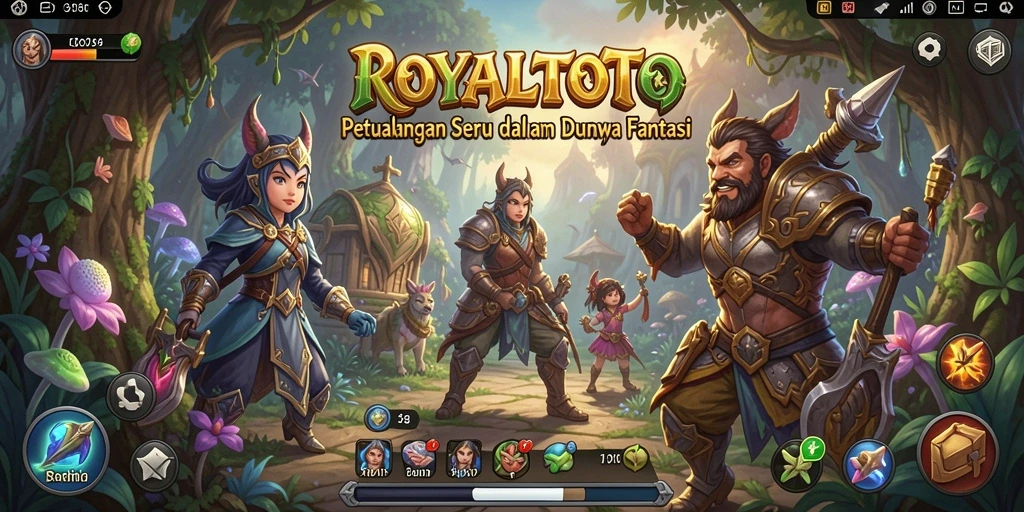 Screenshot gameplay <strong>ROYALTOTO</strong> menampilkan pertarungan epik dan karakter yang berani.